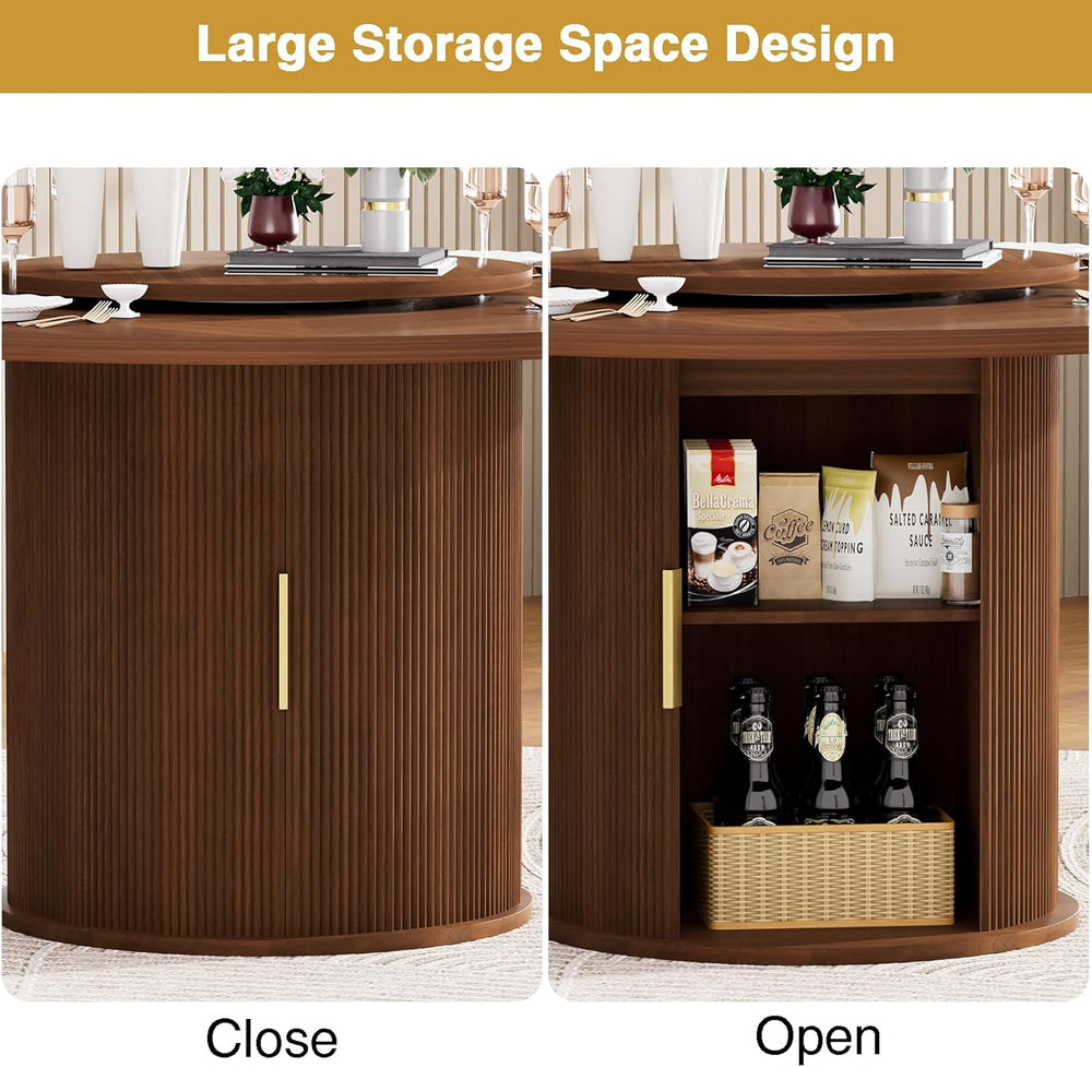 55" Round Dining Room Table with Lazy Susan, Mid-Century Modern Kitchen ...