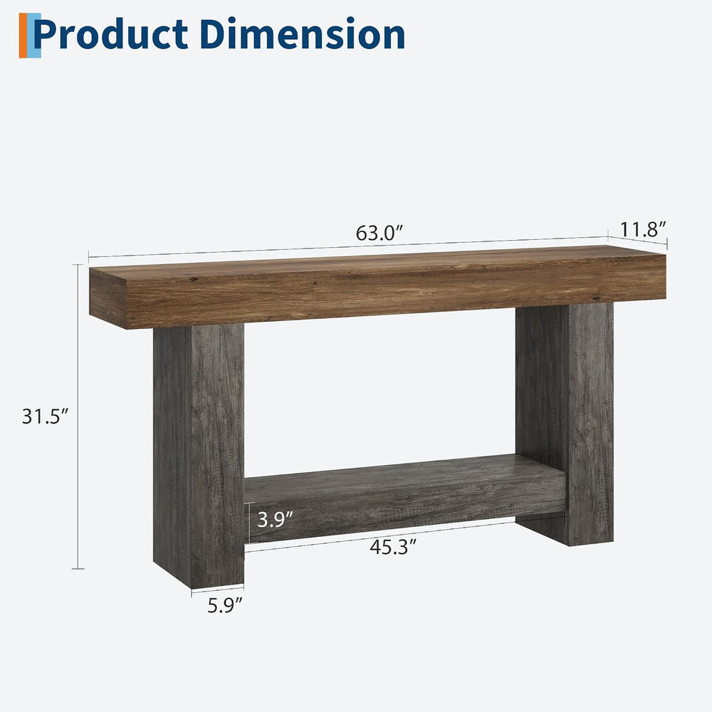 Garvee 63" Farmhouse 2-Tier Console Table for Entryway, Brown and Grey |...