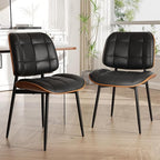 Dining Chair, Black Mid Century Modern Dining Room Chair, Upholstered Faux Leather Kitchen Chairs with Thick Cushion and Walnut Bentwood Back for Kitchen Dining Room, Black