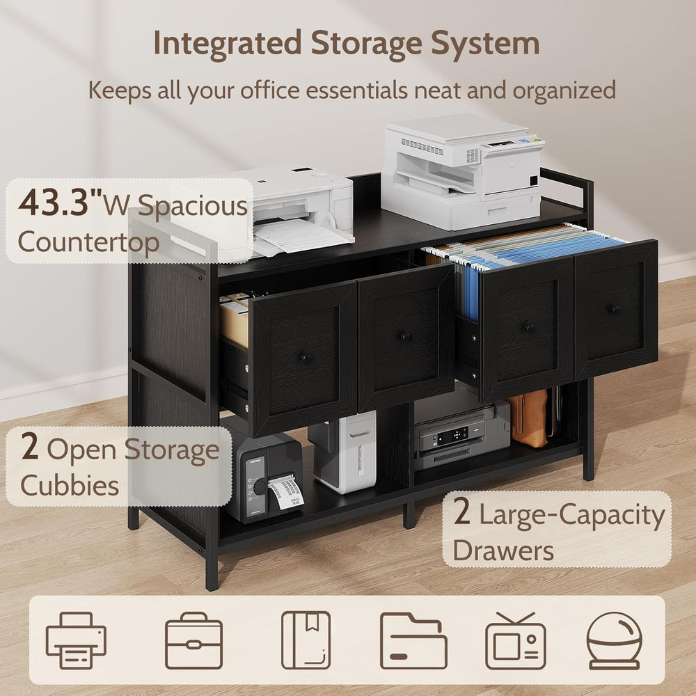 Filing Cabinet for Home Office, 43" Wood File Cabinet with Power Outlet,...