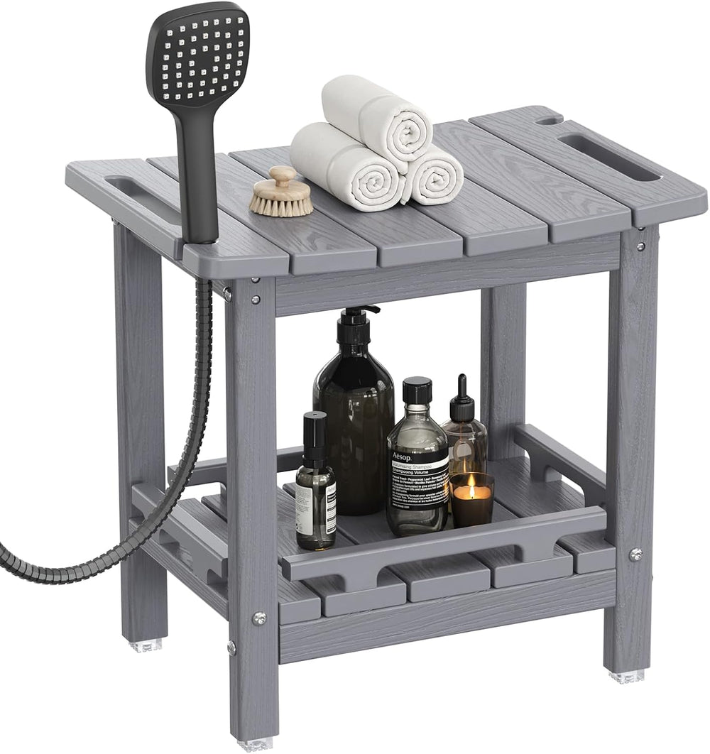 NALONE Shower Bench, HDPE Shower Stool for Shaving Legs with Handle (Grey)