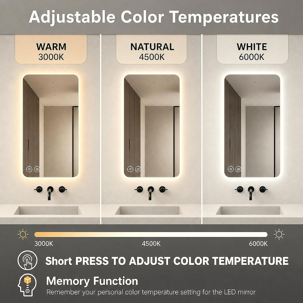 LAIYA 60"L x 36"W Rectangular LED Bathroom Mirror with Lights, HD, ...