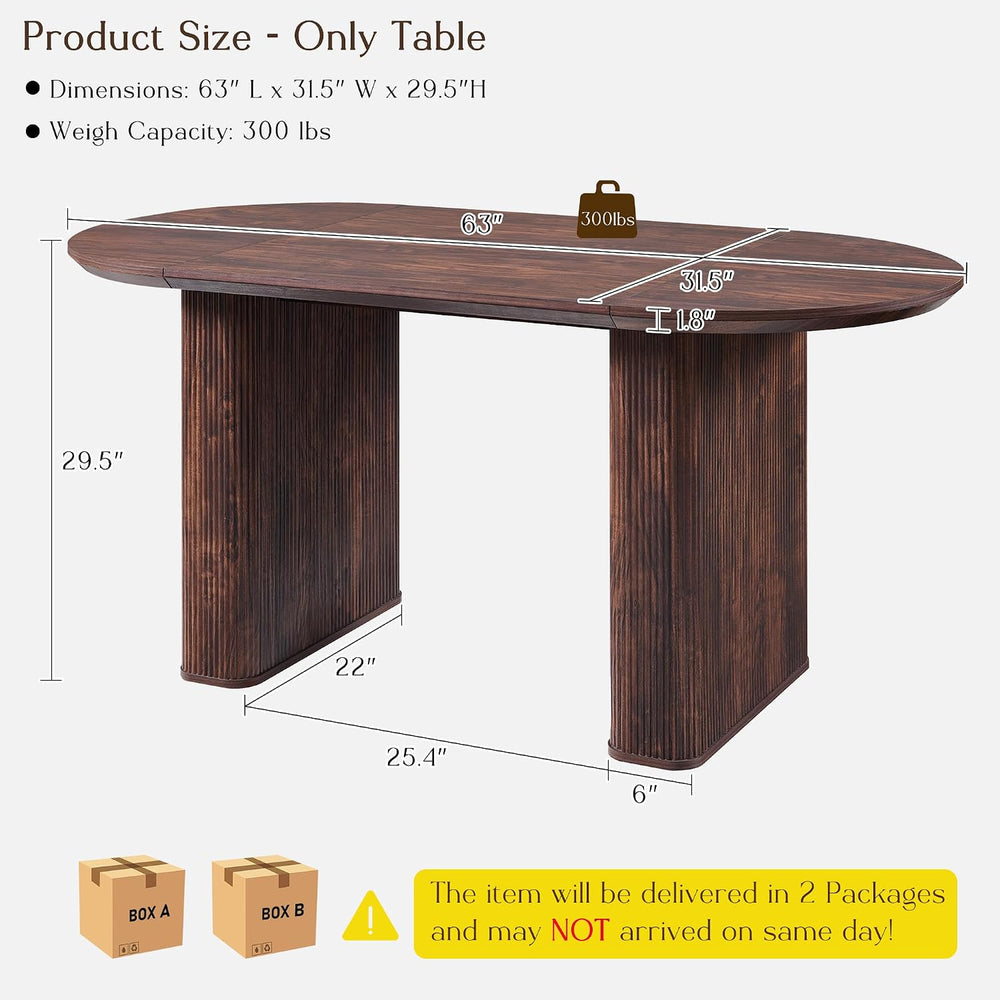 T4TREAM 63" Fluted Oval Dining Table for Kitchen Living Room, Walnut | M...