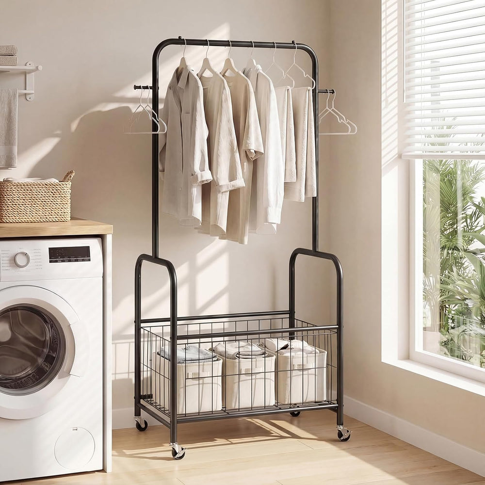 GIANTEX 35" Clothes Rack with Storage Basket,Heavy-Duty Clothing Rack wi...