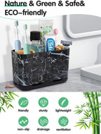 Marble Toothbrush Holders, 5 Slots Bamboo Toothbrush and Toothpaste Holder for Bathroom Counter with Drainage, Kids Electric Toothbrush Organizer, Black Toothbrush Holders for Bathrooms