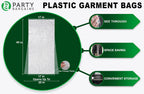 PARTY BARGAINS 40 x 20 Inch Disposable Clear Garment Bags, 50 Pack – Heavy-Duty Plastic Clothes Covers for Suits Dresses Coats, Closet & Travel