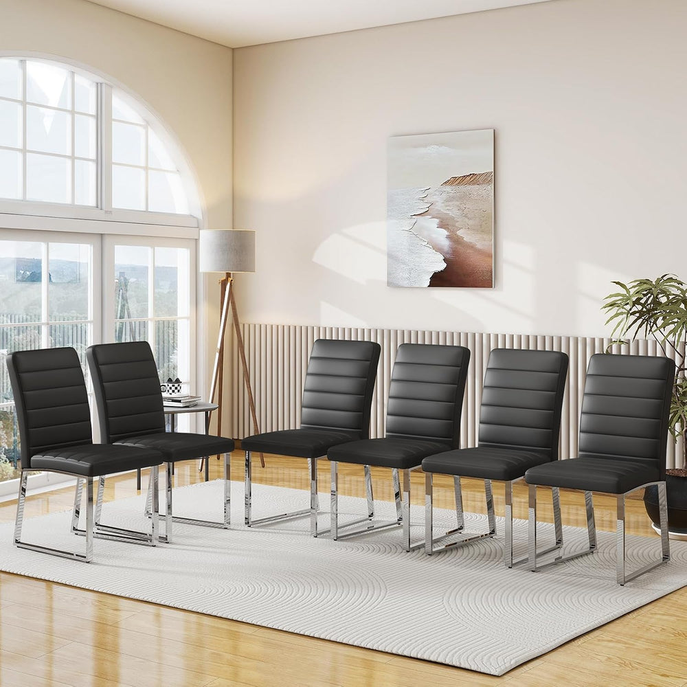 Modern Leather Dining Chairs, Set of 6 | Upholstered Padded Seats with Sturdy...