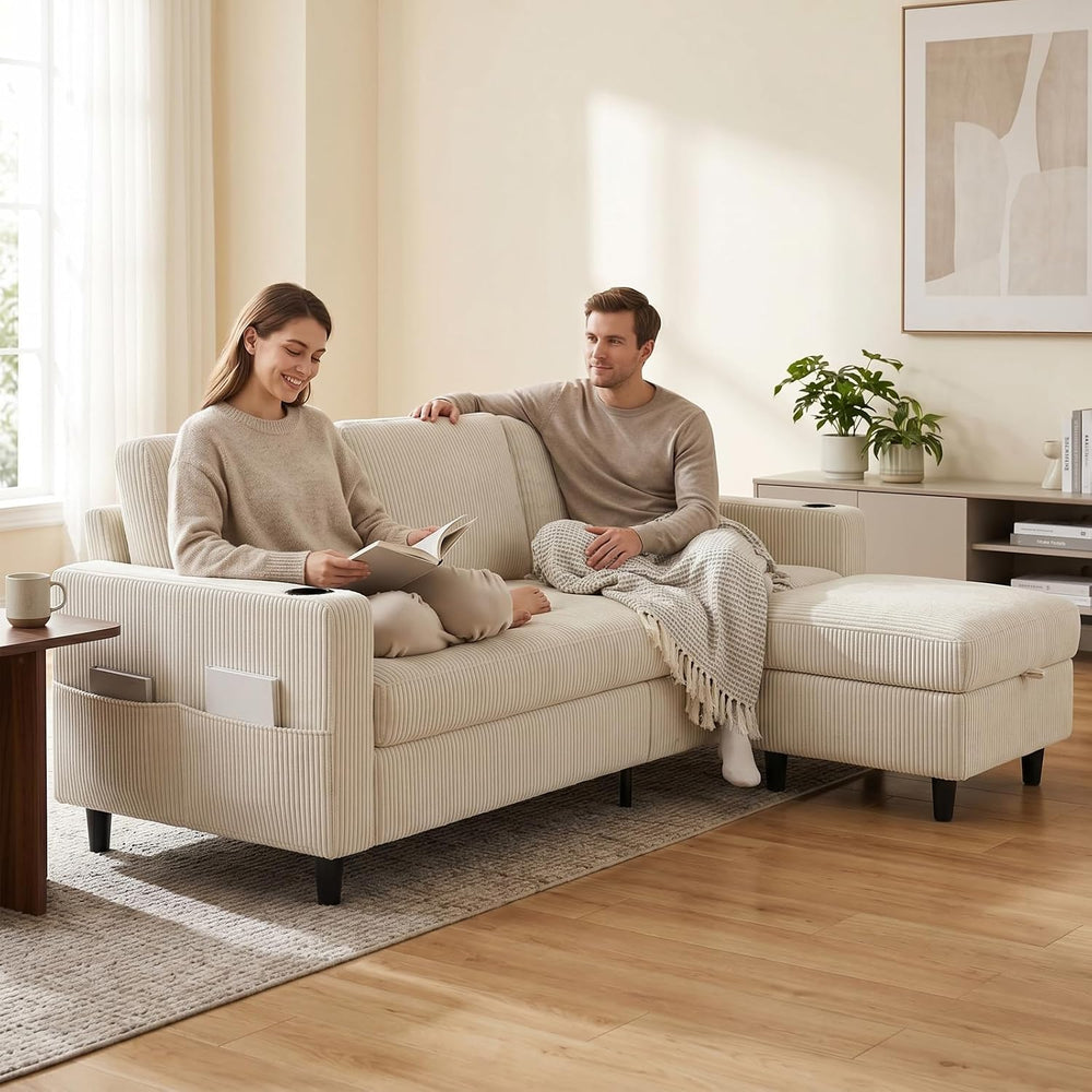 Convertible Sectional Couches for Living Room, 3 Seats L Shaped Sofa with Sto...