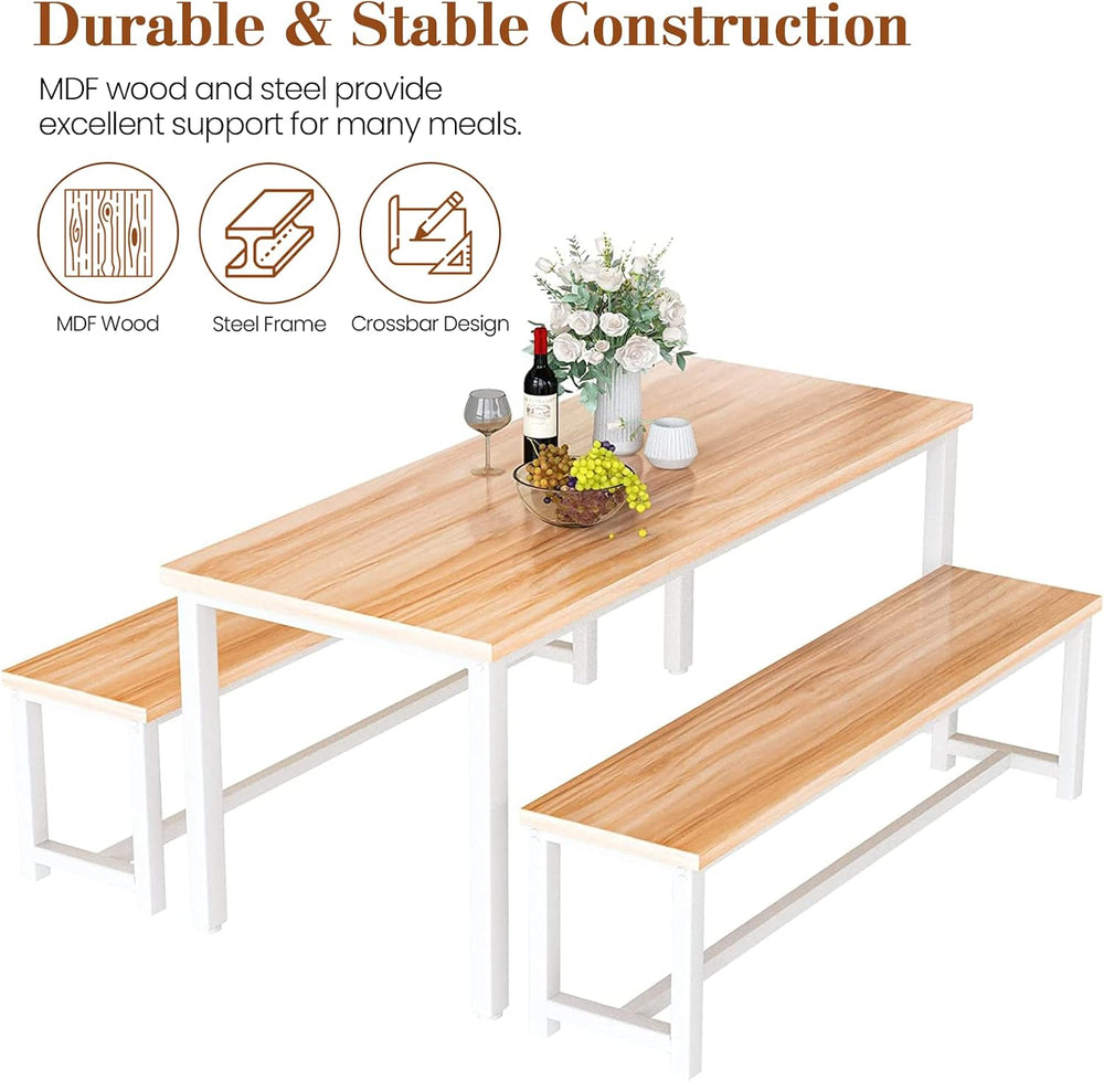 DKLGG Dining Table Set for 4, Wooden Kitchen Table with 2 Dining Bench | 47.2...