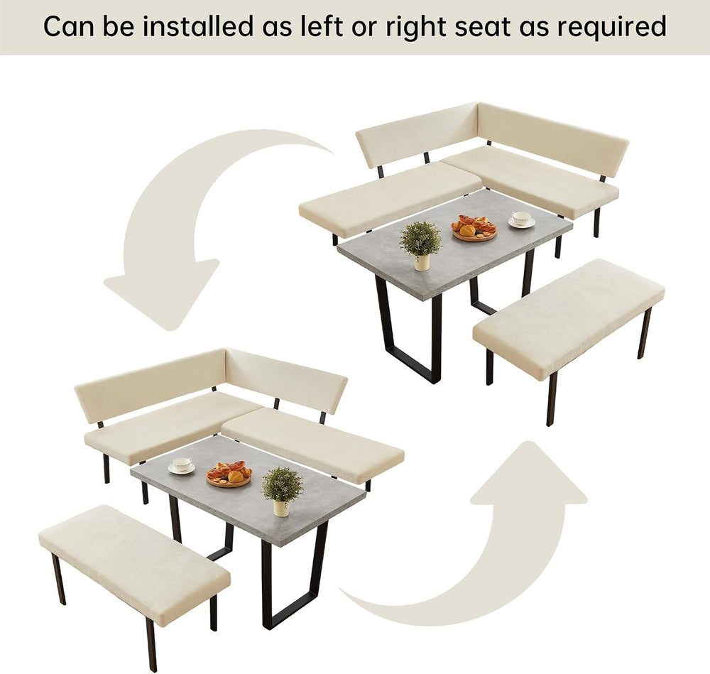 HIPIHOM 3-Piece Dining Table Set with Bench, Grey Table with Beige Bench | Th...