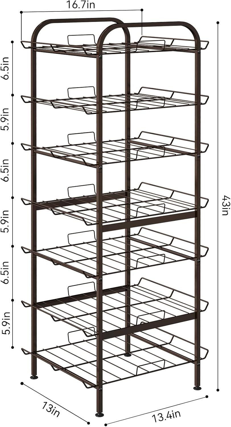 smusei Water Bottle Organizer 7 Tier Free Standing Vertical Metal Water Bottle Rack Shelf Adjustable Water Bottle Beverage Drink Stand Holder for Kitchen Pantry Food Storage, Bronze