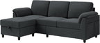 Vongrasig Convertible Sectional Sofa Couch, 3 Seat L Shaped Sofa with Removable Pillows Soft Corduroy Fabric Small Couch Mid Century for Living Room, Apartment and Office (Gray)