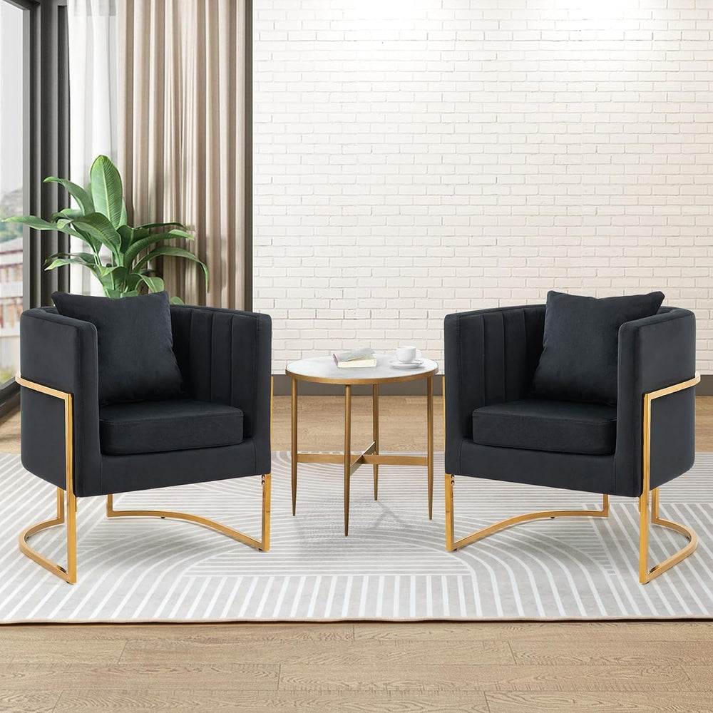 Velvet Modern Accent Chairs Set of 2, Upholstered Barrel Armchair Mid Century...