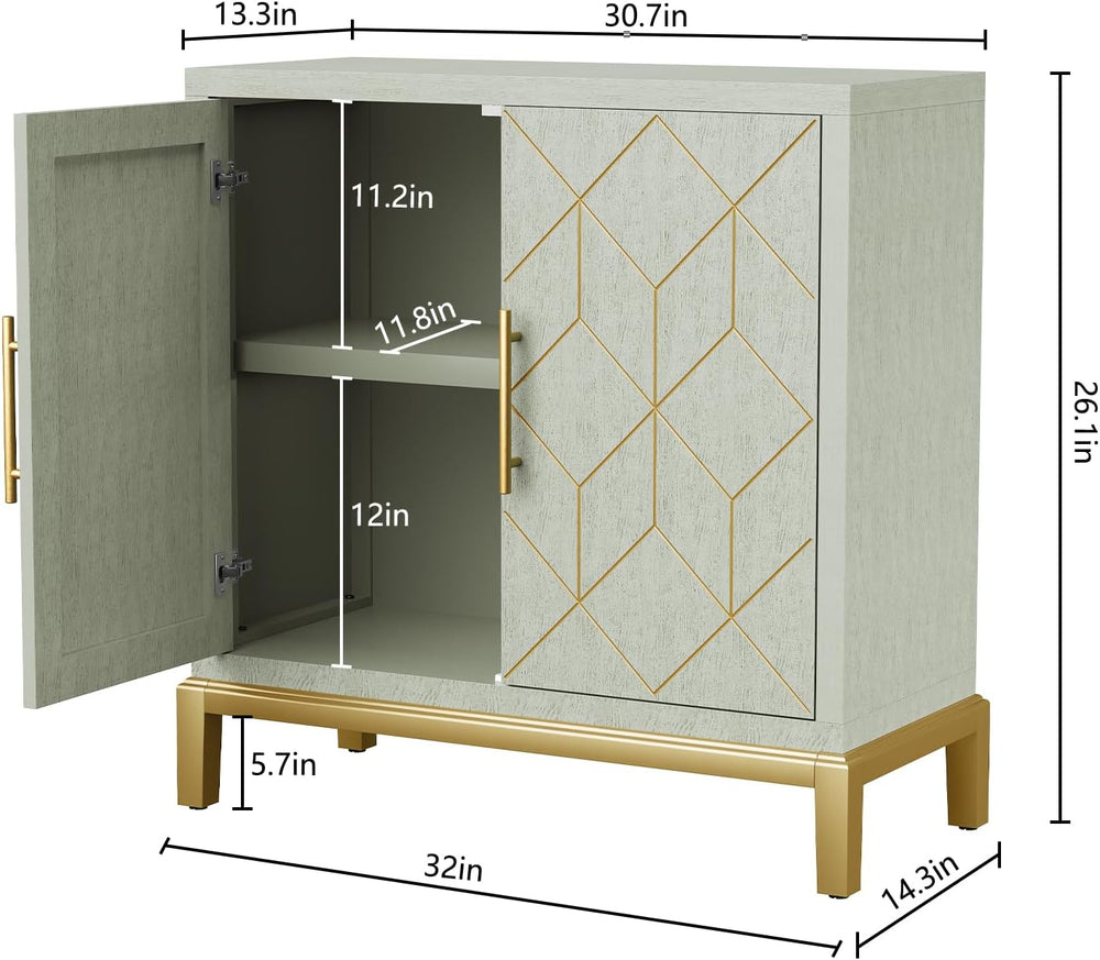 HLR Green Accent Cabinet with Gold Trim,Storage Cabinet with 2 Doors,Modern W...