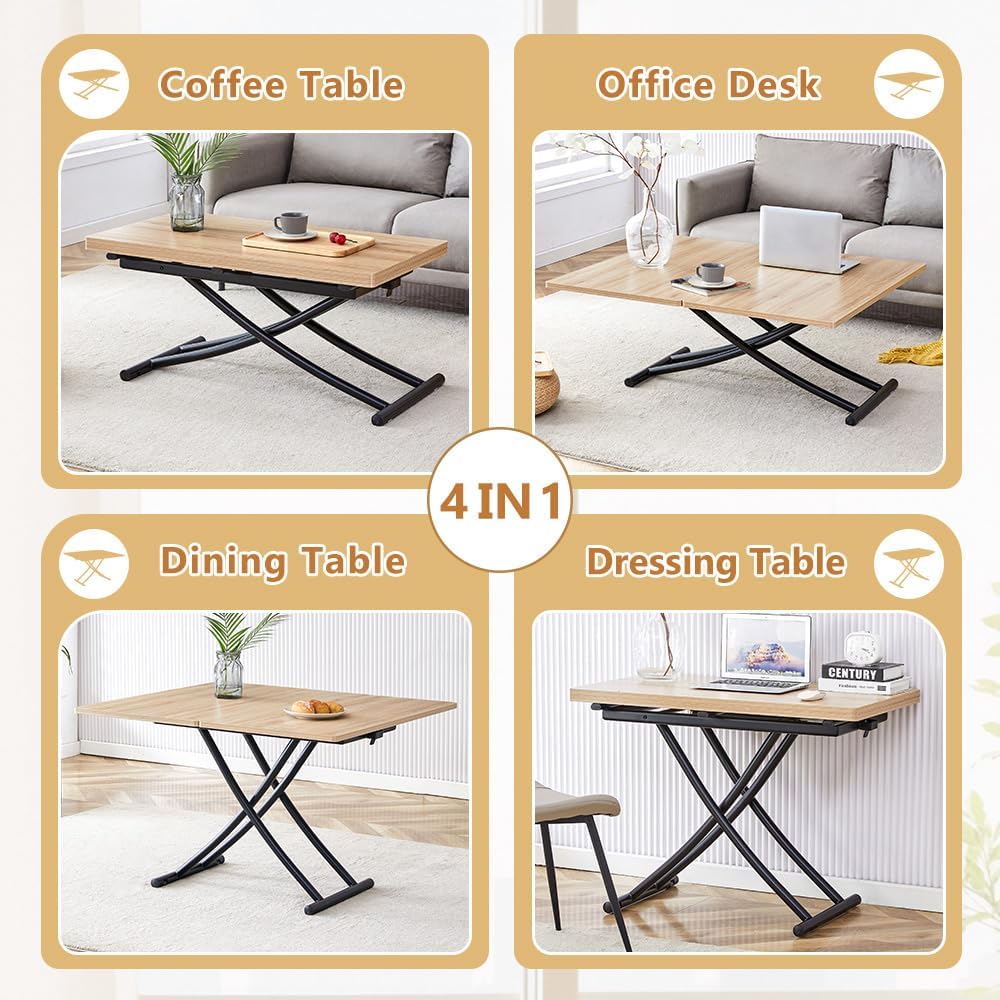 Adjustable Height Coffee Table to Dining Table, Lift Top Foldable Dining Tabl...