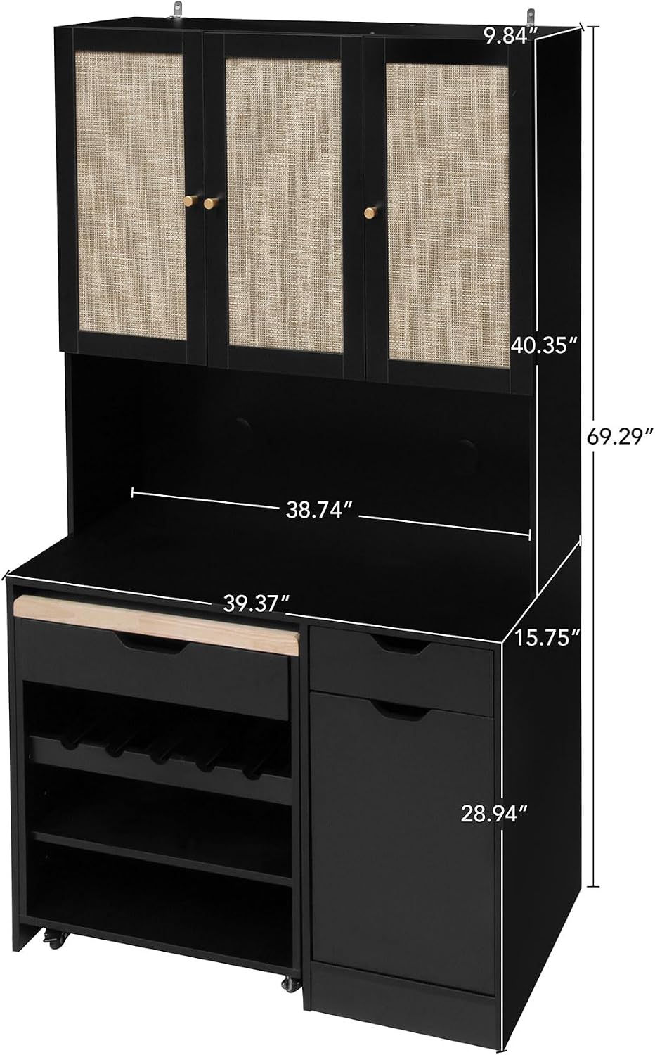 69" Kitchen Pantry Cabinet with Microwave Stand & Rolling Cart - Fre...