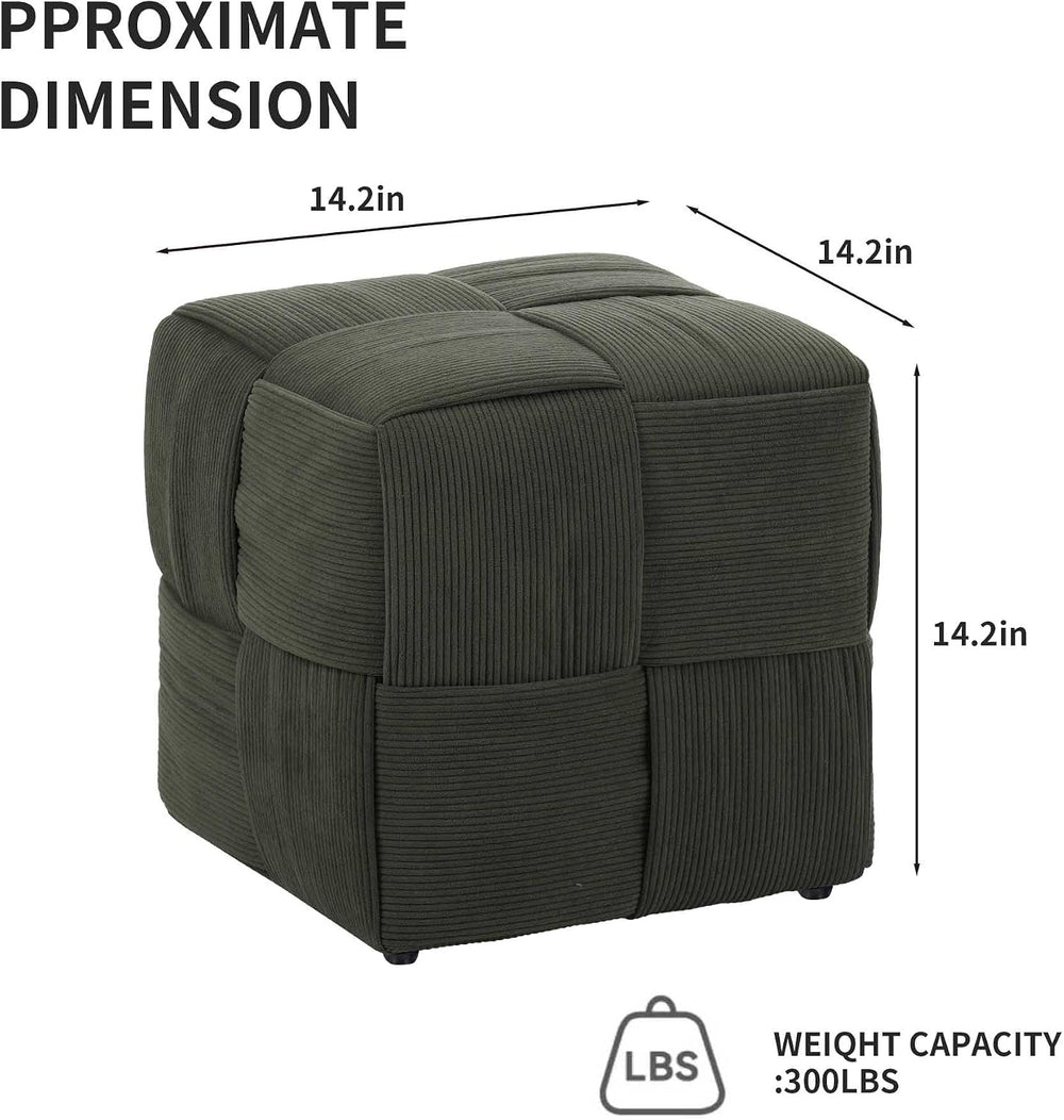 Green Cube Ottoman, Foot Rests Pouf Soft and Comfortable Corduroy Woven Desig...