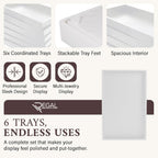 RJ Displays 6 Pack Stackable Jewelry Tray Set, Stackable Plastic Jewelry Organizer Tray, Jewelry Drawer Organizers, Drawers Inserts, Earring Organizer for Women Perfect Trays (White) 14.75x 8.25x1