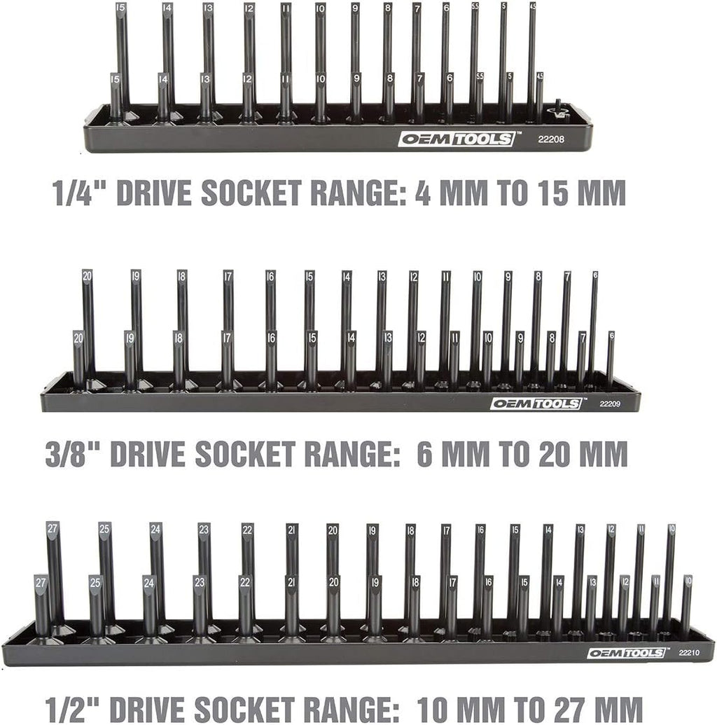 OEMTOOLS 22233 Tool Storage Organizer for SAE and Metric Socket, 6PC Socket Organizers for 1/4", 3/8", and 1/2" Drive Sockets, Optimize Toolbox Organization