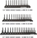 OEMTOOLS 22233 Tool Storage Organizer for SAE and Metric Socket, 6PC Socket Organizers for 1/4", 3/8", and 1/2" Drive Sockets, Optimize Toolbox Organization