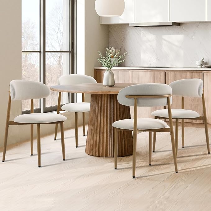 UVV Dining Chairs Set of 6, Metal Kitchen Chairs with Modern Fabric Upholstered for Dining Room, Beige