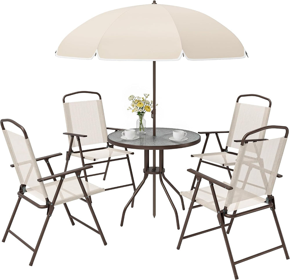 Outsunny 6 Piece Patio Dining Set for 4 with Umbrella, Beige