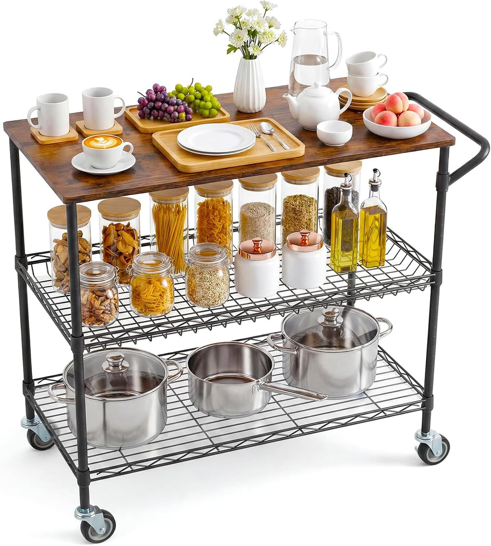 Garvee 34.45In Rolling Kitchen Carts on Wheel with Storage & 2 Shelf Line...