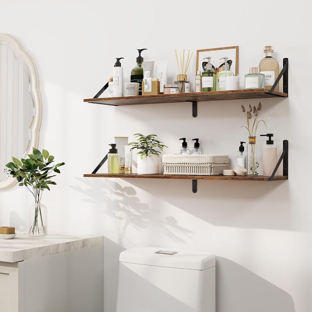 Heimlove Deep Floating Shelves for Wall, 32W x 8D Wood Wall Shelves Set of 2,...