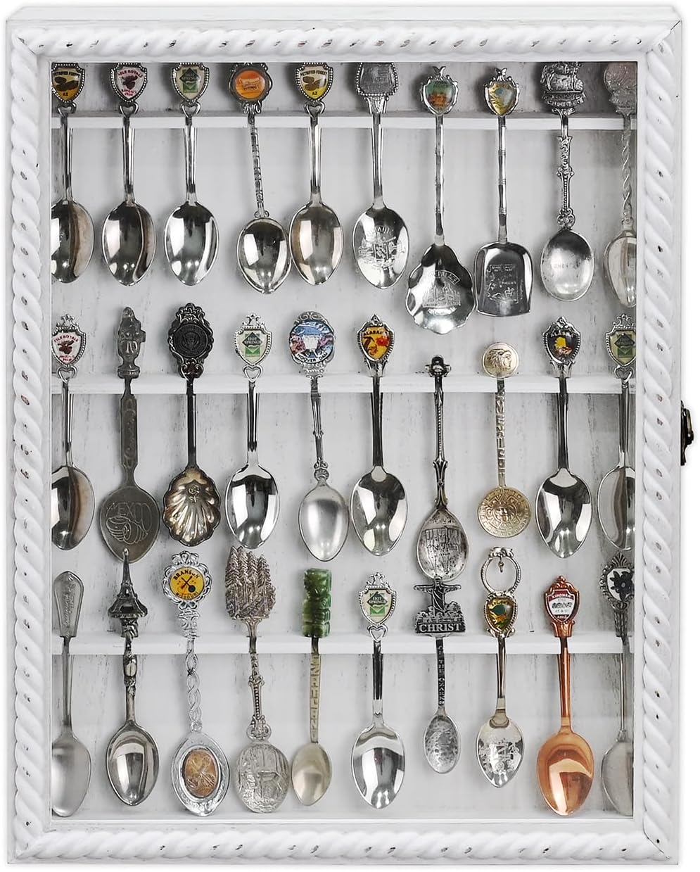 Ikee Design Wooden 30-Souvenir Spoon Display Case Cabinet, Wall-Mounted Tea S...