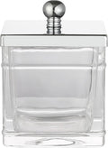 Apothecary Glass Cotton Jar Holder Silver Stainless Steel Lid, Elegant Bathroom Storage Canister for Qtips, Cotton Balls, Floss, Makeup Organizer, Vanity Bathroom Organization