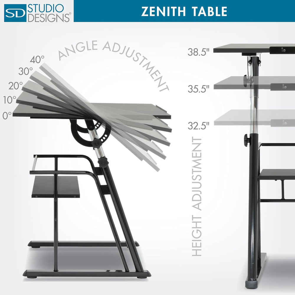Studio Designs Zenith Drafting Table with Adjustable Height & Angle MDF W...
