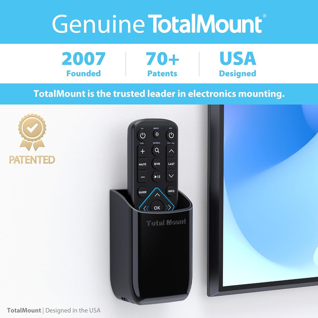 TotalMount Hole-Free Remote Holders – Eliminate Need to Drill Holes in Your Wall (Black Remote Control Holders, Quantity 2)
