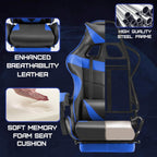 Huracan Gaming Chair with Footrest, Ergonomic Computer Chair Lumbar Support, Adjustable High Back Recliner for Adults, Racing Style Video Gaming Chairs, for Home Office Streaming, Blue