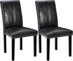 VECELO Upholstered Dining Chairs Set of 2, Modern PU Leather Dinning Room Chair with Solid Wood Legs and High Back, Parsons for Kitchen/Living Room- Black