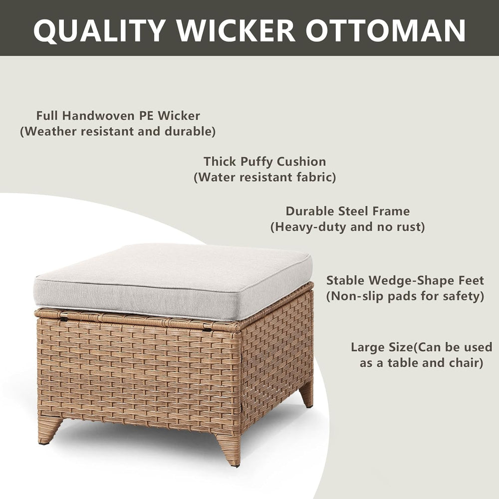 Rilyson Luxury Outdoor Wicker Patio Ottomans Set of 2, 250 lbs Capacity Ratta...