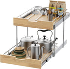 Pull Out Cabinet Organizer,Heavy-Duty Slide Out Shelf, Wood and Wire Basket, Pull Out Drawer for for Kitchen Under Sink Space, Pantry, Bathroom, 2 Tie 11 * 21 in