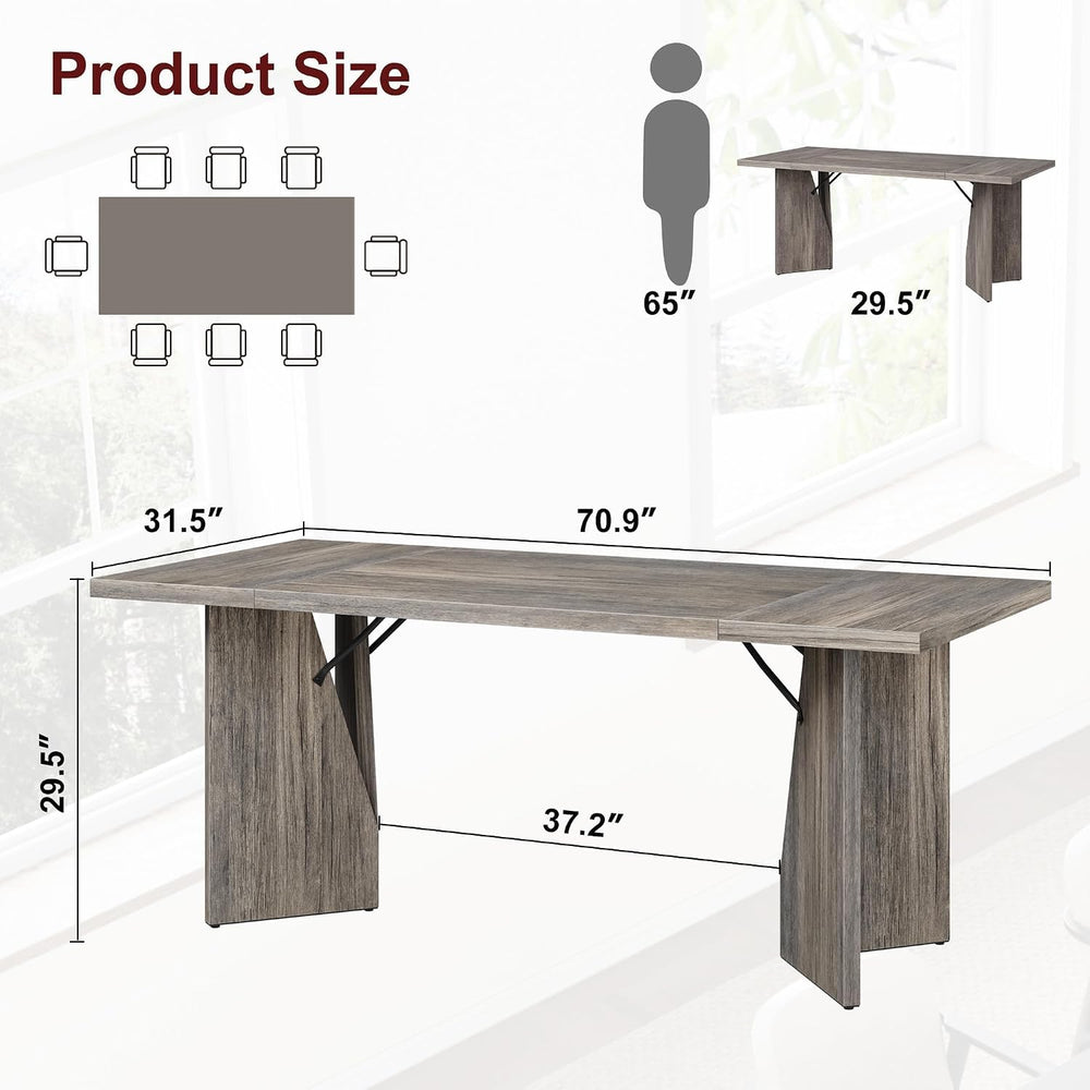 GarveeHome 70.9'' Rectangular Dining Table for 6-8, Wooden Thickened ...
