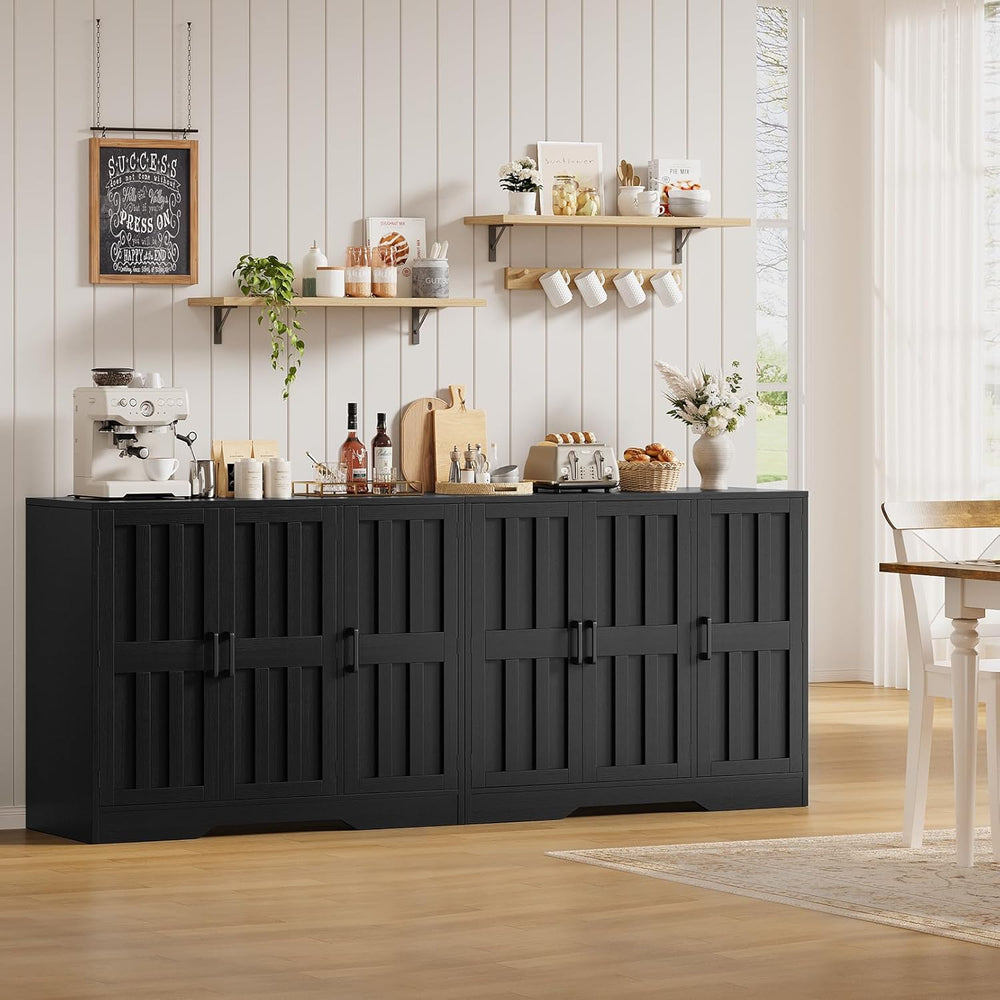 Modern Farmhouse Buffet Cabinet with Storage, 85" Large Sideboard Storag...