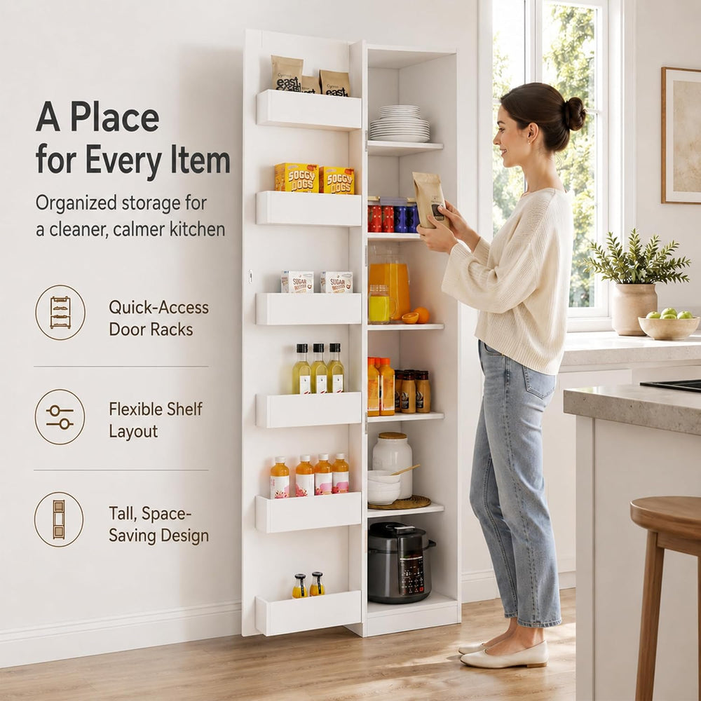 Narrow Kitchen Pantry Cabinet, 70.3" Tall Storage Cabinet with Door Rack...