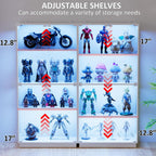 Display Cabinet with Glass Doors 4 Tier Glass Display Case with RGB LED Lights Display Cases for Collectibles Adjustable Shelves Display Case, for Game Room, Living Room, Bedroom, White