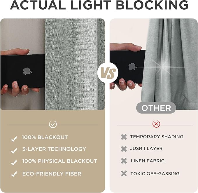 Joydeco Blackout Curtains for Bedroom - 108 Inch Long 100% Light Blocking 2 Panels Light Grey Drapes, Thermal Insulated Room Darkening Curtains, Linen Textured for Living Room, Rod Pocket & Back Tabs