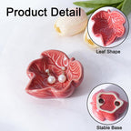3.5' Red Cute Leaves Ceramic Jewelry Tray for Dressing Table | Petite Bowl Keeps Rings, Earrings, Keys, and Keepsakes Visible on Vanities or Dressers, Making a Sweet Gift for Women
