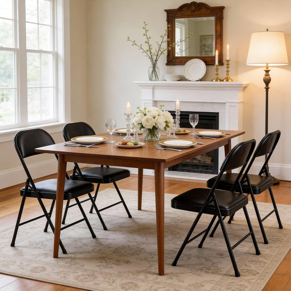 Folding Dining Chairs Set of 8 - Modern PU Leather Folding Chairs with Cushio...