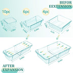 20 Pcs Adjustable Clear Drawer Organizer, Extendable Vanity Storage Bins, Desk Drawer Organizer Set for Makeup, Cosmetics, Bedroom, and Gadgets, Blue