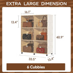 6 Cubbies Handbag Storage Organizer for Closet, Purse Organizer Cabinet with Magnetic Doors & Wheels, Foldable One-Piece Transparent Storage Box for Bags, Boots, Clothes, Toys, Books