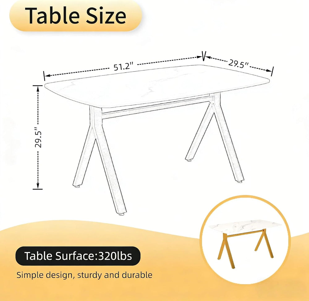 51.2 Inch Faux Marble Dining Table,Rectangular Glass Dining Table for 4-6,Whi...