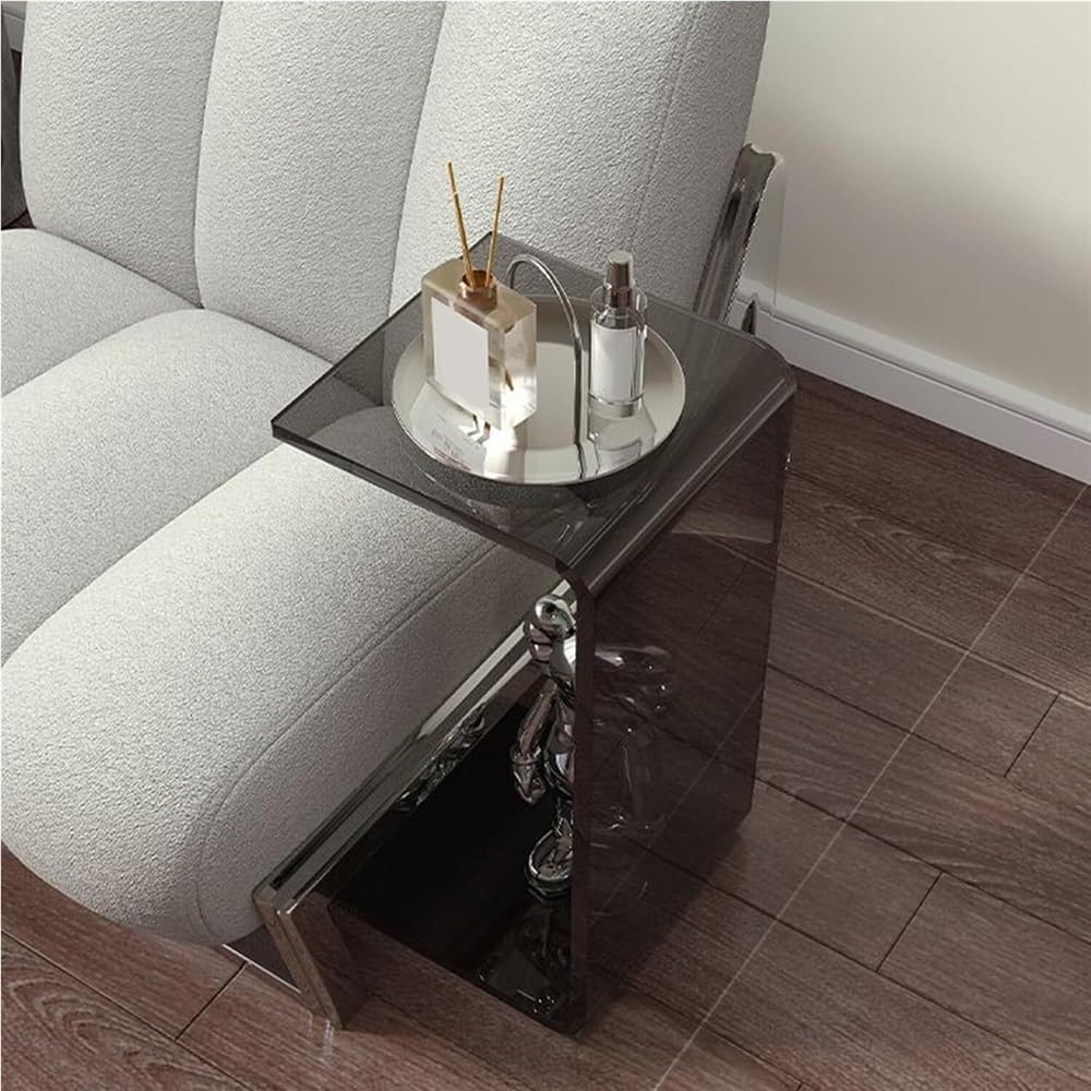 C-Shaped Acrylic End Table, Clear Side Table, Minimalist Rectangle Coffee Tab...