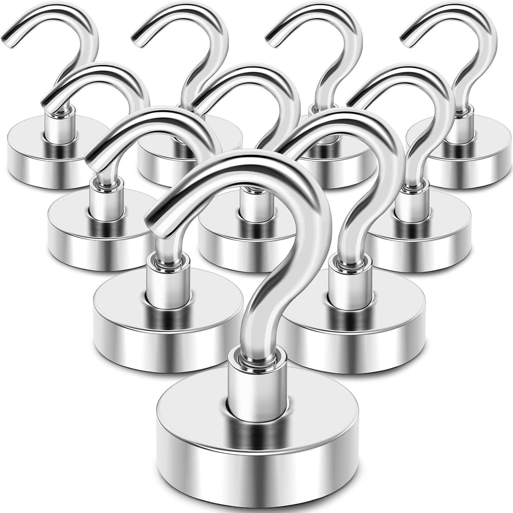 MIKEDE Magnetic Hooks Heavy Duty, 30Lbs Neodymium Magnets with Hooks for Refrigerator, 10Pcs Strong Cruise Hooks for Hanging, Magnetic Hanger for Grill, Toolbox, Storage