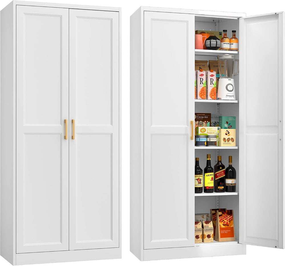 71"Tall Metal Kitchen Pantry Storage Cabinet with Doors& 4 Shelves |...