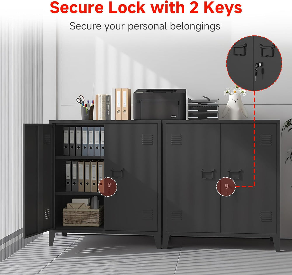 35.4”H Metal Storage Cabinet with Locking Doors and 2 Adjustable Shelves, Gar...